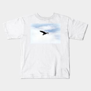 Great Blue Heron Flying Past the Clouds Above Trojan Pond 3 Kids T-Shirt